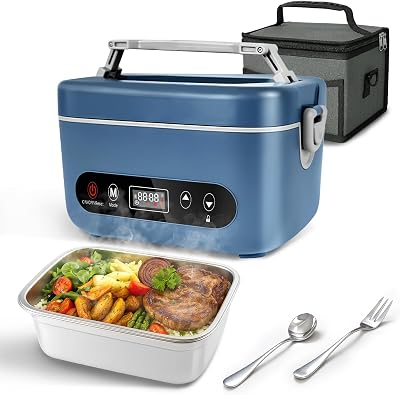 Cordless Electric Lunch Box | 24000mAh Battery Powered, Self Heating, 1.2L Portable Food Warmer, Removable Divider, Insulated Bag & Utensils