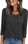 JUSTFASHIONNOW Womens 3/4 Length Sleeve Tops Crewneck Pleated T-Shirts