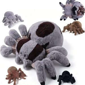 Spider Stuffed Animal with 4 Babies in Zippered Belly, Plush Halloween Toy | 14” Realistic Spider Plush Toy with Surprise – Cuddly Stuffed Animal Set for Kids, Fun Interactive Plushie for Ages 3-8