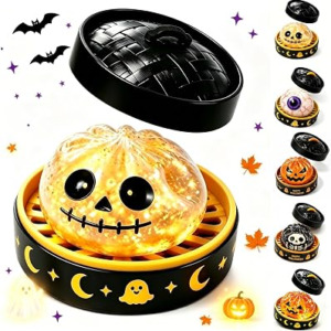 Halloween Glitter Dumpling Squishies Toys, Ghosts Slow Rise Jumbo Dumpling Squishies, Halloween Dumplings Spooks Fidget Toy, Stress Ball for Adults Anxiety Relief with Steamer , 01# Yellow
