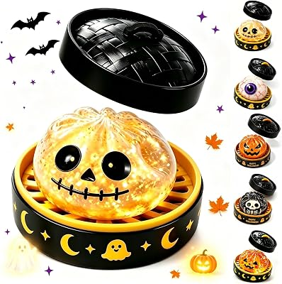 Halloween Glitter Dumpling Squishies Toys, Ghosts Slow Rise Jumbo Dumpling Squishies, Halloween Dumplings Spooks Fidget Toy, Stress Ball for Adults Anxiety Relief with Steamer , 01# Yellow