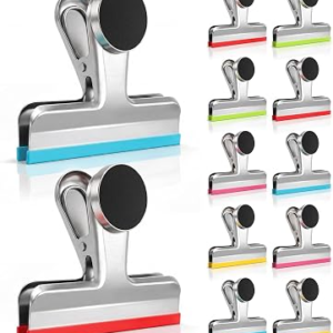 Magnetic Chip Clips, Stainless Steel Chip Bag Clips with Strong Magnet and Silicone Cover, Heavy Duty Food Bag Clips for Kitchen Storage, 10 Pack Color Coded, 3 Inch