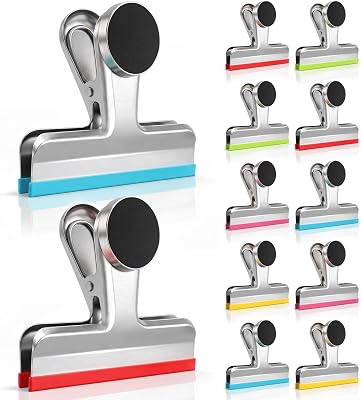 Magnetic Chip Clips, Stainless Steel Chip Bag Clips with Strong Magnet and Silicone Cover, Heavy Duty Food Bag Clips for Kitchen Storage, 10 Pack Color Coded, 3 Inch