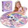 72 Pieces Unicorn Shimmery Jumbo Floor Puzzle for Kids Large Round Floor Jigsaw Puzzles Floor Puzzles for Boys and Girls 3-5 4-6 Age (Unicorn)