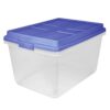 72 Quart Tall Crossbar Clear Plastic Storage Bin Blue Secure Side Latches Double Reinforced Base Closet Garage Seasonal Clothes Organizer