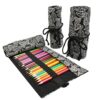 72 Slots Black Leaf Colored Pencil Roll Wraps Canvas Pencils Roll Holder
