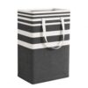 75L Large Laundry Basket Collapsible Waterproof Clothes Hamper, Tall Laundry Basket Organizer with Handles for Bathroom Bedroom Living Room Storage(Black Stripe)