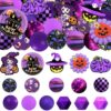 75Pcs Purple Halloween Silicone Beads Set, Witch Cauldron Pumpkin Focal Beads, Printed & Solid Round Hexagon Loose Beads for DIY Pens Keychains Bracelets Jewelry Making