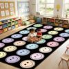7.6x12 Boho Checkered Rainbow Classroom Rug Kids Educational Play Mat(Composition Smile)