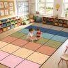 7.6x12 ft Large Boho Checkered Classroom Rug Colorful Checkered Educational Area Mat Boho Rainbow Play Carpet Back to School Learning Mat for Preschool Playroom Nursery Kindergarten School Decor,Boho
