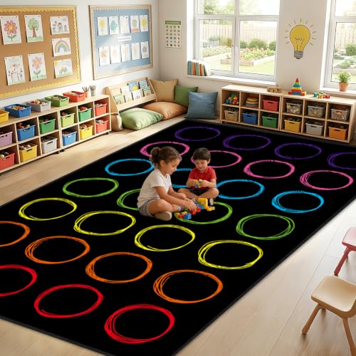 7.6x12 ft Large Boho Checkered Classroom Rug Colorful Checkered Educational Area Mat Boho Rainbow Play Carpet Back to School Learning Mat for Preschool Playroom Nursery Kindergarten School Decor,Color