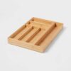 7 Compartment Expandable Bamboo Drawer Organizer, Brown Natural Silverware & Utensil Storage Tray, In‑Drawer & Freestanding Kitchen Pantry Organizer
