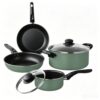 7‑Pcs Green Aluminum Non‑Stick Cookware Set With Heat‑Resistant Handles