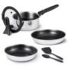 7‑Piece Ceramic Non‑Stick Detachable Cookware Set, 18/8 Stainless Steel Pots & Pans with Stand‑Up Lid, Utensils Included, Induction Compatible, Oven Safe Up to 600°F, Stackable Space‑Saving Design,