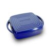 7 QT Enameled Cast Iron 2-in-1 Dutch pot with Lid, Large Heavy‑Gauge Square Dutch Oven Cookware for Braising, Stews, Roast & Baking, Oven and All Stovetops Safe, Blue