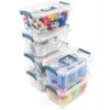 7Qt Storage Bins with Lids,6-Pack Clear Stackable storage containers with lids Buckle Latches.Perfect for LEGO, Crafts, Office Supplies, and Dorm Room Organization，Blue