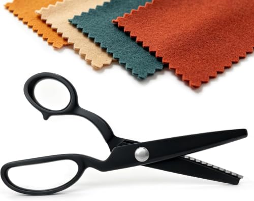 8-Inch Pinking Shears for Fabric Cutting, 5mm Triangle Tooth Zig Zag Scissors, Black Coated Stainless Steel Fabric Shears for Sewing, Quilting, Dressmaking,Seam Finishingand Crafts(PS-01)