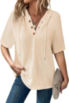 Hoodies for Women Oversized Waffle Knit V-Neck Summer Top