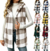 Fleece Vest Women Sherpa Button Down Flannel Hooded Plaid Vest