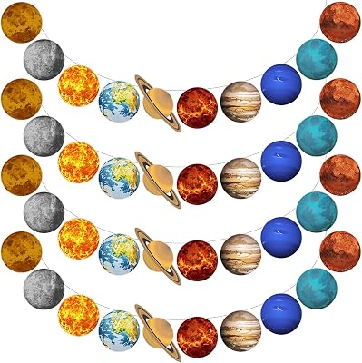 Lincia 4 Pcs Outer Space Banner Galaxy Solar System Hanging Garland Planet Theme Space Party Decorations for First Trip Around The Sun Bedroom Birthday Decorations