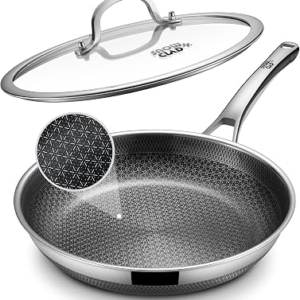 SNOWCLAD Non Stick Frying Pans,12-Inch Stainless Steel Skillet,Pan with Lid | Hybrid Nonstick | PFOA-Free | Non-Toxic | Induction Compatible | Oven & Dishwasher Safe
