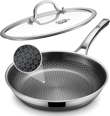 SNOWCLAD Non Stick Frying Pans,12-Inch Stainless Steel Skillet,Pan with Lid | Hybrid Nonstick | PFOA-Free | Non-Toxic | Induction Compatible | Oven & Dishwasher Safe