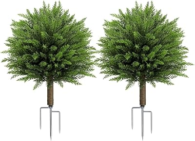 LUCEALBERI 2 Pack Outdoor Artificial Cedar Topiary Ball Trees