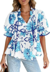 PRETTYGARDEN Womens Boho Floral Babydoll Tunic Tops