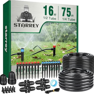 Drip Irrigation System for Garden, 2026-Upgraded Quick Connect Garden Watering Kit All-in-One with 1/2 inch 1/4 inch Irrigation Tubing for Garden, Lawn, Greenhouse, Raised Beds (91FT)
