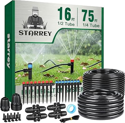 Drip Irrigation System for Garden, 2026-Upgraded Quick Connect Garden Watering Kit All-in-One with 1/2 inch 1/4 inch Irrigation Tubing for Garden, Lawn, Greenhouse, Raised Beds (91FT)