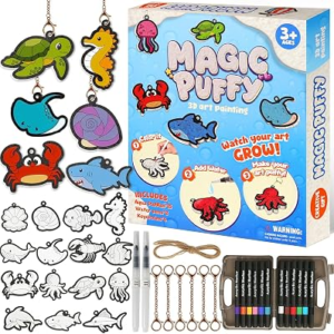 CZTCDP 3D Art Magic Foam Texture Painting Kit, Ocean Animals 15 Pcs Mess Free Craft Kit for Kids – Screen Free Play, Creative Birthday Christmas Gift for Boys and Girls Ages 3-10