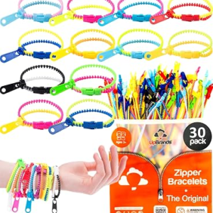 UpBrands 30 Pack Fidget Zipper Bracelets for Kids – Wearable Sensory Toys for Classroom Rewards, Party Favors & Non-Candy Easter Egg Fillers