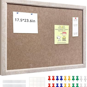 Felt Cork Board for Wall Decor, 24″ x 18″ Framed Bulletin Board for Office & Home, Decorative Pin Board with Durable Cork Surface for Notes, Photos & Reminders