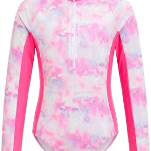 JiAmy Girls One Piece Swimsuit Long Sleeve Zip Bathing Suit