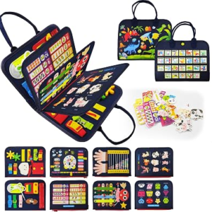 LearnToy Montessori Busy Board for Boys 3 4 5 Year | Sensory Toys for Toddlers 3-6, Ideal for Travel and Preschool – ABCs, 123s, Shapes, Colors, Animals, Weather, Birthday Gifts