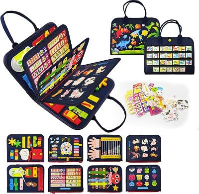 LearnToy Montessori Busy Board for Boys 3 4 5 Year | Sensory Toys for Toddlers 3-6, Ideal for Travel and Preschool - ABCs, 123s, Shapes, Colors, Animals, Weather, Birthday Gifts