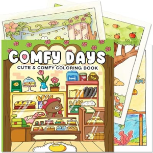 NexAmeri Comfy Days: Vcute & Comfy Coloring Book for Adults & Teens, Stress Relief – Small Elements. One-Book Set, Containing 48 Pages. Cozy Coloring Book.Teenager Girl and Boys Gift Ideas.