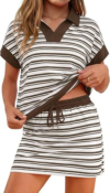 TOTATUIT Womens Striped 2 Piece Outfits Skirt Set