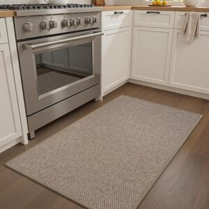 RESARE Kitchen Mats, Non Slip Kitchen Mats for Floor, Absorbent Quick Dry Washable Kitchen Rugs in Front of Sink, Hallway, Laundry, Kitchen Floor Mat(Beige, 17″x 30″)