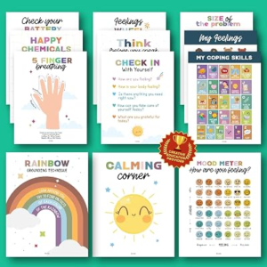 EXCOOL CLUB 12 Toddler Calming Corner Posters For Classroom Decor – 11×14 Feelings Chart For Kids, Calming Posters For Kids Calm Down Corner Supplies, Emotions Poster Classroom Must Haves For Teacher