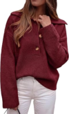 PRETTYGARDEN Womens Fall Long Sleeve Polo Sweaters Button Up Quarter Button Collared Tops