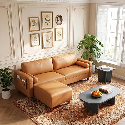 VESGANTTI 100" L-Shaped Faux Leather Sectional Couch