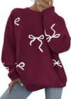 PRETTYGARDEN Women Long Sleeve Cute Bow Oversized Sweater