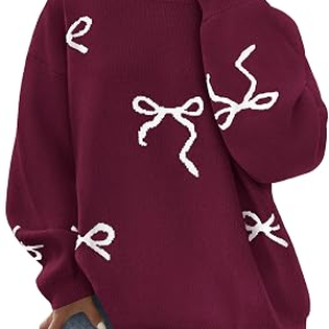 PRETTYGARDEN Women Long Sleeve Cute Bow Oversized Sweater