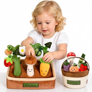 Bebamour Montessori Pull Carrot Toy Plush Vegetable Garden Set Soft Cotton Sensory Play Gift (Carrot)