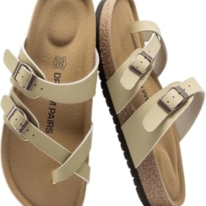 DREAM PAIRS Women’s Cork Sandals Suede Leather Insole Slides Walking Sandals