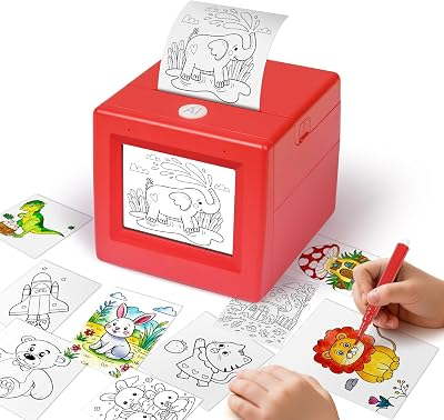 Smart AI Voice Sticker Maker Machine for Kids, Red | Thermal Sticker Printer Box with Display,