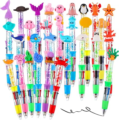 BESARME Fun Pens Marine Animals 30-Pack 4-in-1 Multicolor Ballpoint Pens | Back to school supplies bulk, goodie bag stuffers, birthday gifts , prizes for kids classroom