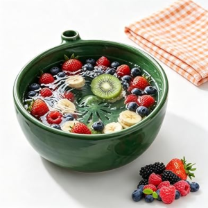 Swirling Berry Bowl Ceramic Fruit Wash Vortex Rinser | Self Spinning 360°, Stoneware Construction, Kitchen Counter Use, Hydro Vortex Cleaning, Fruit & Berry Washer