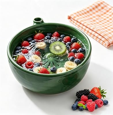 Swirling Berry Bowl Ceramic Fruit Wash Vortex Rinser | Self Spinning 360°, Stoneware Construction, Kitchen Counter Use, Hydro Vortex Cleaning, Fruit & Berry Washer